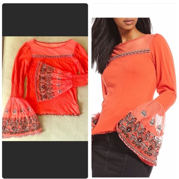 ☀️Free People: mesh bell sleeve top SZ:XS✨ - Picture 9 of 9